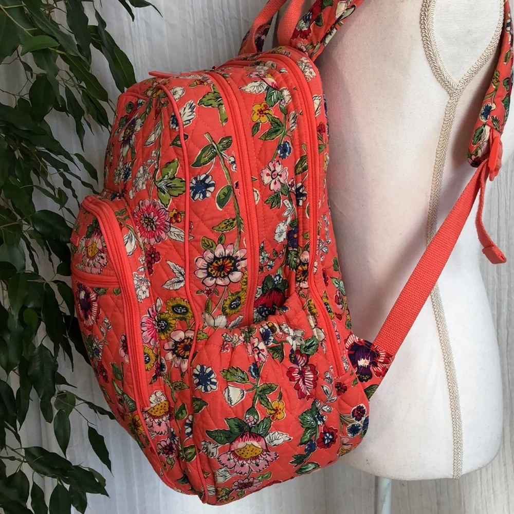 VERA BRADLEY XL Iconic Campus Coral Floral padded laptop tech backpack organizer - Picture 4 of 16